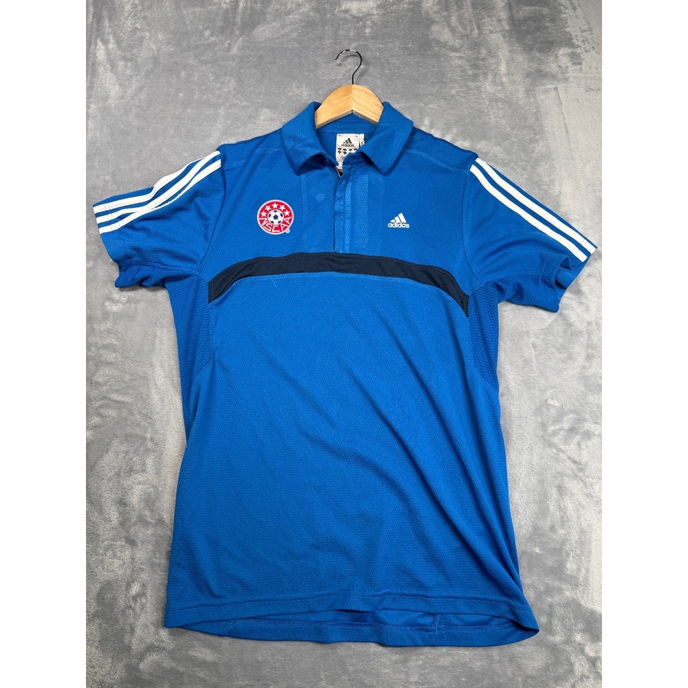 Adidas ClimaCool Polo Shirt Men Medium Blue Performance Short Sleeve Quarter Zip